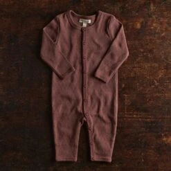 Stork Baby Pyjamas - Cotton Pointelle - Damson