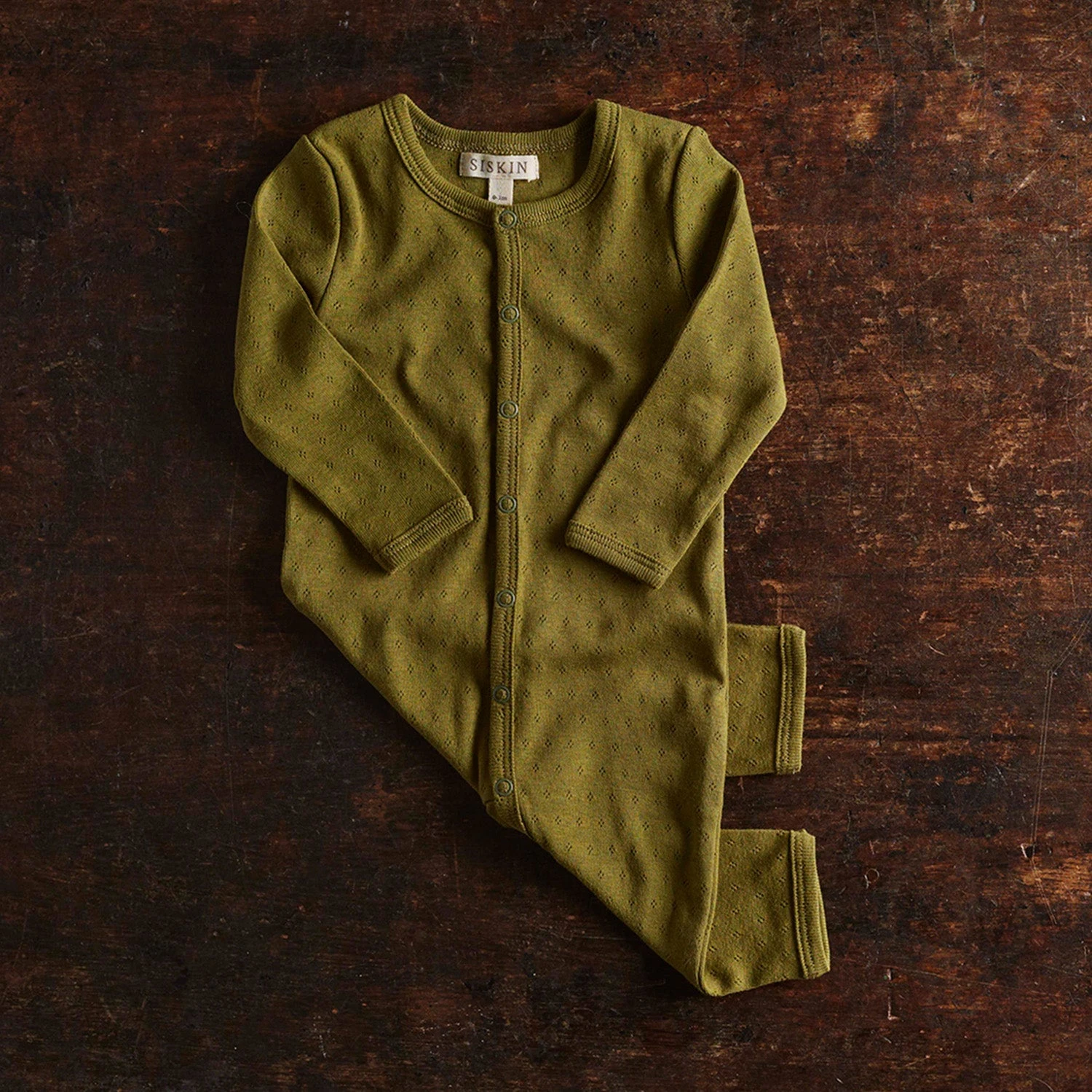 Stork Baby Pyjamas - Cotton Pointelle - Olive 4 Stork Baby Pyjamas - Cotton Pointelle - Olive - Image 2