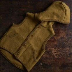 Baby & Kids Wind Vest - Boiled Merino Wool - Gold -Mama Owl MAMAOWL SISKIN DISANA SLEEVELESS VEST HOOD GOLD 274