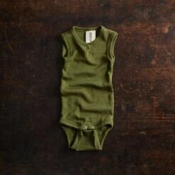 Tern Baby Body - Merino Wool & Silk - Moss -Mama Owl MAMAOWL SISKIN WOOL SILK SLEEVELESS KEYHOLE NECK BODY 192
