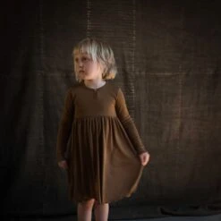 Ibis Baby & Kids Dress - Merino Wool & Silk - Almond -Mama Owl mamaowl 2023 siskin 2207