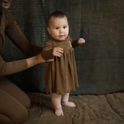 Ibis Baby & Kids Dress - Merino Wool & Silk - Almond -Mama Owl mamaowl 2023 siskin 8717