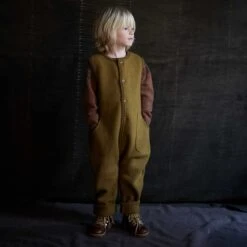 Baby & Kids Earth Playsuit - Boiled Merino Wool - Gold -Mama Owl mamaowl siskin earth overall gold 0907 5