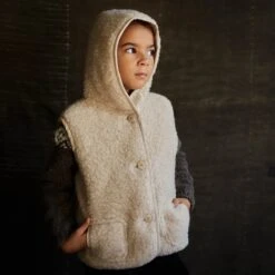 Badger Vest - Wool Teddy Fleece - Oatmeal 8 Badger Vest - Wool Teddy Fleece - Oatmeal -Mama Owl mamaowl siskin fleece hooded vest oatmeal 0907 2