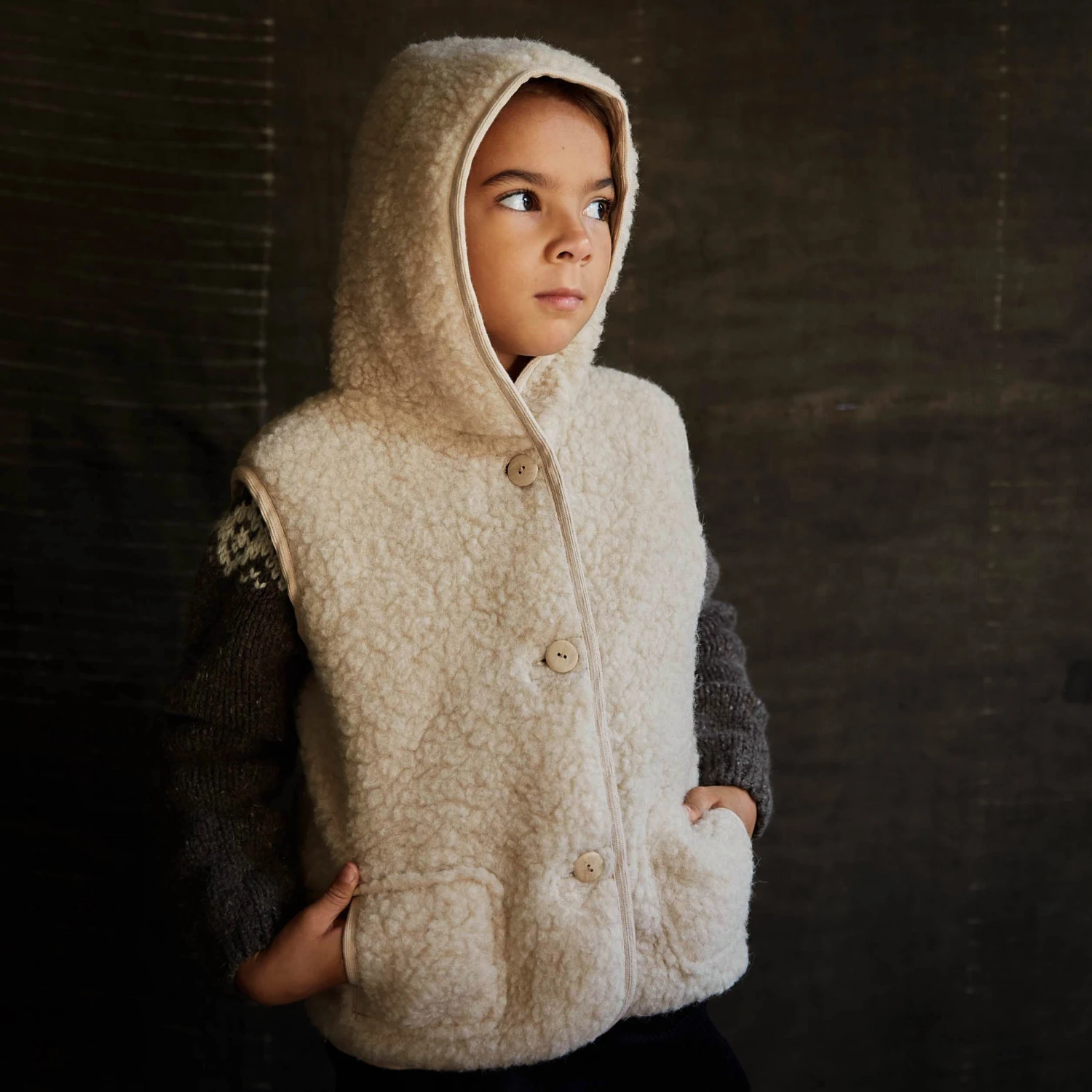 Badger Vest - Wool Teddy Fleece - Oatmeal 5 Badger Vest - Wool Teddy Fleece - Oatmeal - Image 3