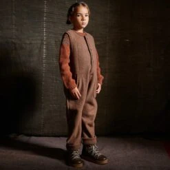 Baby & Kids Earth Playsuit - Boiled Merino Wool - Hazelnut -Mama Owl mamaowl siskin norse sweater cinnamon earth overall hazelnut 0907 1