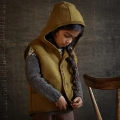 Baby & Kids Wind Vest - Boiled Merino Wool - Gold -Mama Owl mamaowl siskin norse sweater granite wind vest gold 0907 3