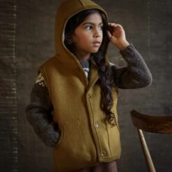 Baby & Kids Wind Vest - Boiled Merino Wool - Gold -Mama Owl mamaowl siskin norse sweater granite wind vest gold 0907 4