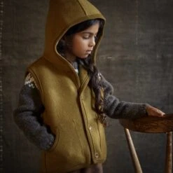 Baby & Kids Wind Vest - Boiled Merino Wool - Gold -Mama Owl mamaowl siskin norse sweater granite wind vest gold 0907 5